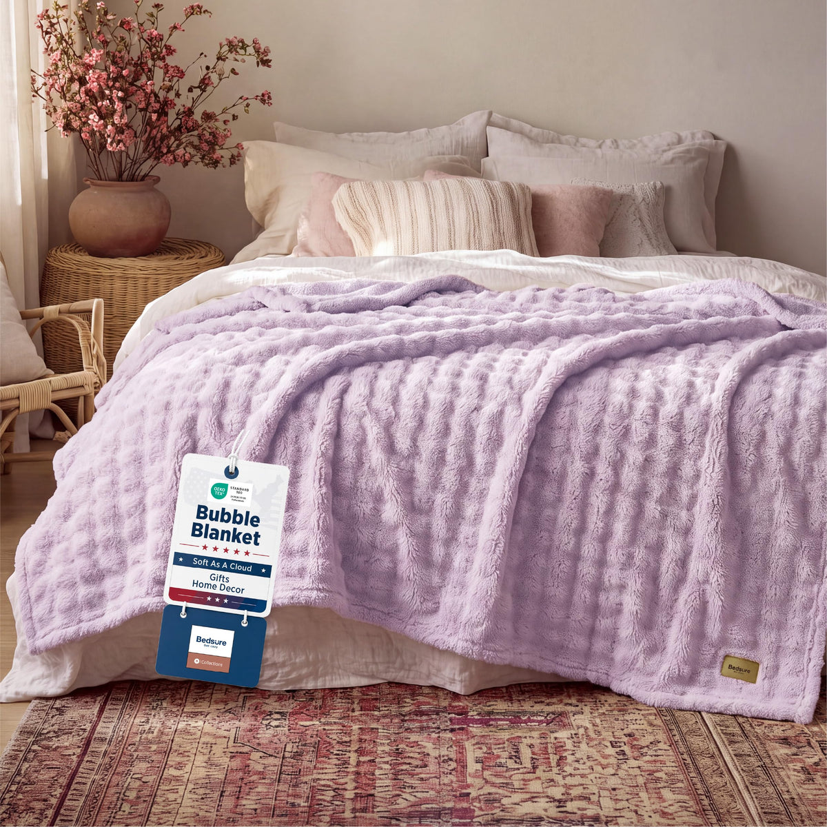 Bedsure Cloud Bubble Soft Throw Blanket, Room Decor Gifts, Pink 50"×60"
