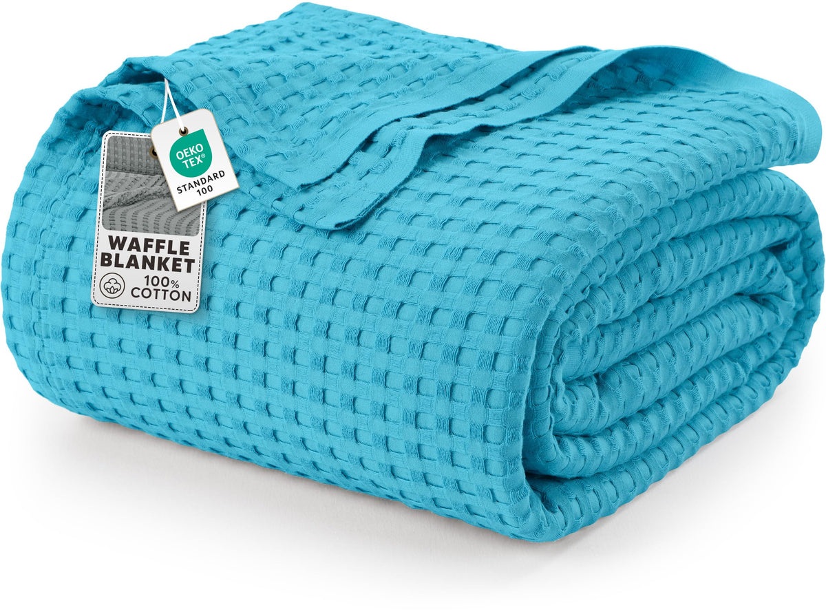 Utopia Bedding 100% Cotton Waffle Blanket Queen Size White, 90x90 Inch