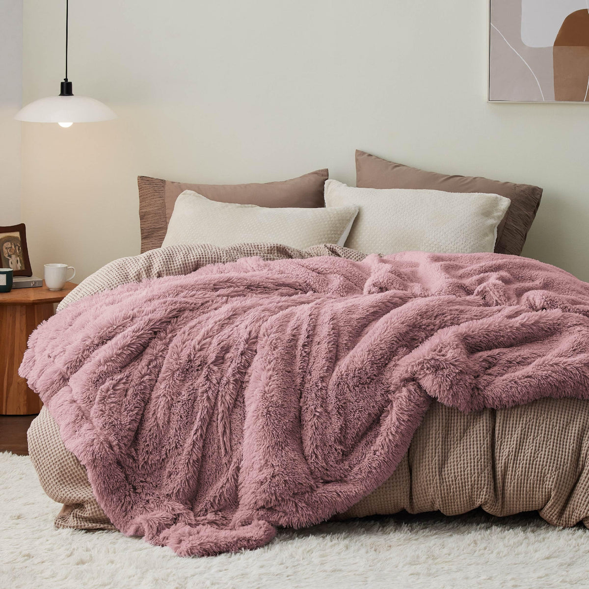 Bedsure Faux Fur Fluffy Fleece Sherpa Blanket Couch Throw Grey 50"x60"