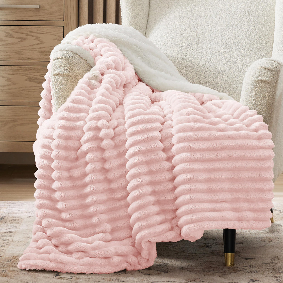 Bedsure Soft Sherpa Blanket Fluffy Throw Gift Beige 50"x60"