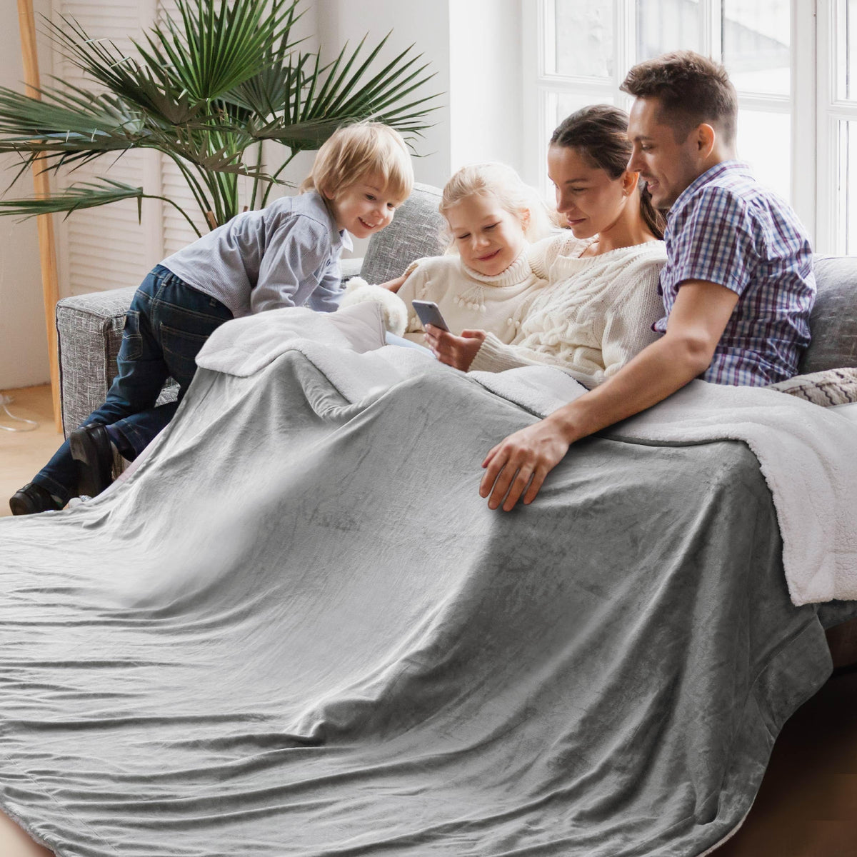 Bedsure GentleSoft Sherpa Fleece Throw Blanket for Couch, Non-Heated, Thick & Warm Cozy Comfort Blanket for Winter Fall, Soft Fuzzy Plush Throw Gifts for Women and Men, Grey, 50x60 Inches