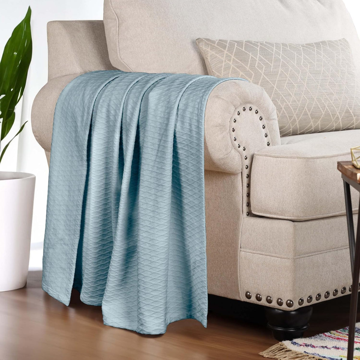 SUPERIOR Cotton Blanket, Lightweight, Breathable Bedding, King, Aqua