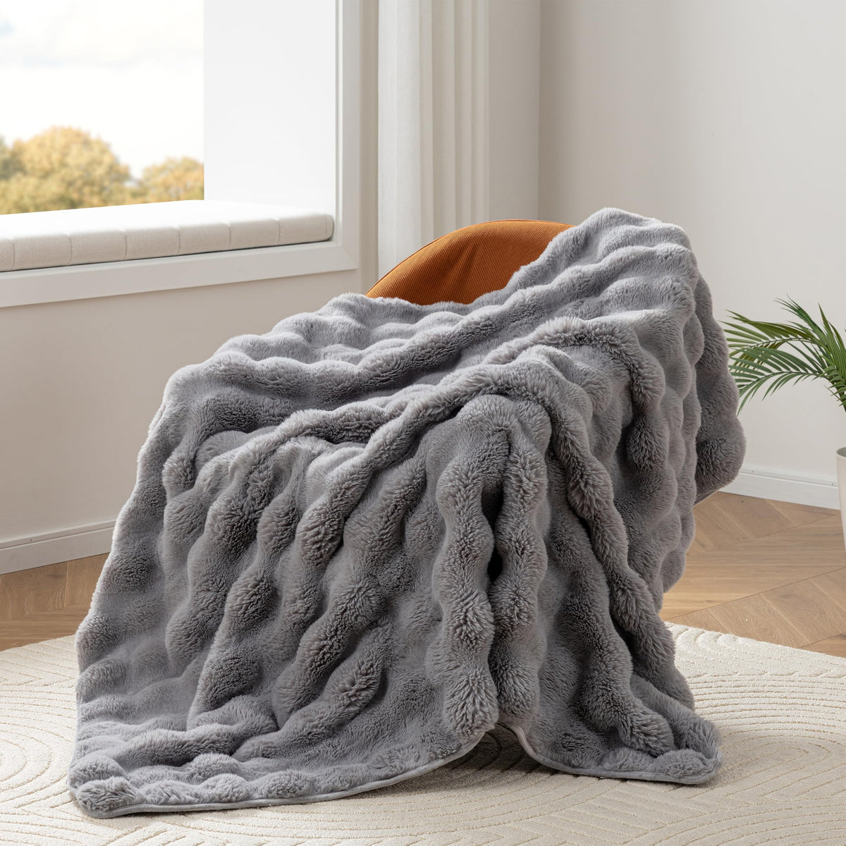 Berkshire Faux Fur & Velisse Reversible Blanket - Ultra Soft Plush Blanket for Couch and Bed, Luxury Fluffy Sofa Decor, 90" x 90", Polar Blue