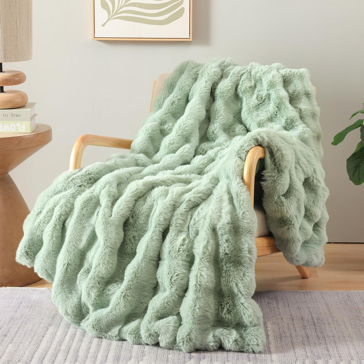 Smoofy Faux Rabbit Fur Throw for Couch - Rainbow Bubble Blanket 50"x60"