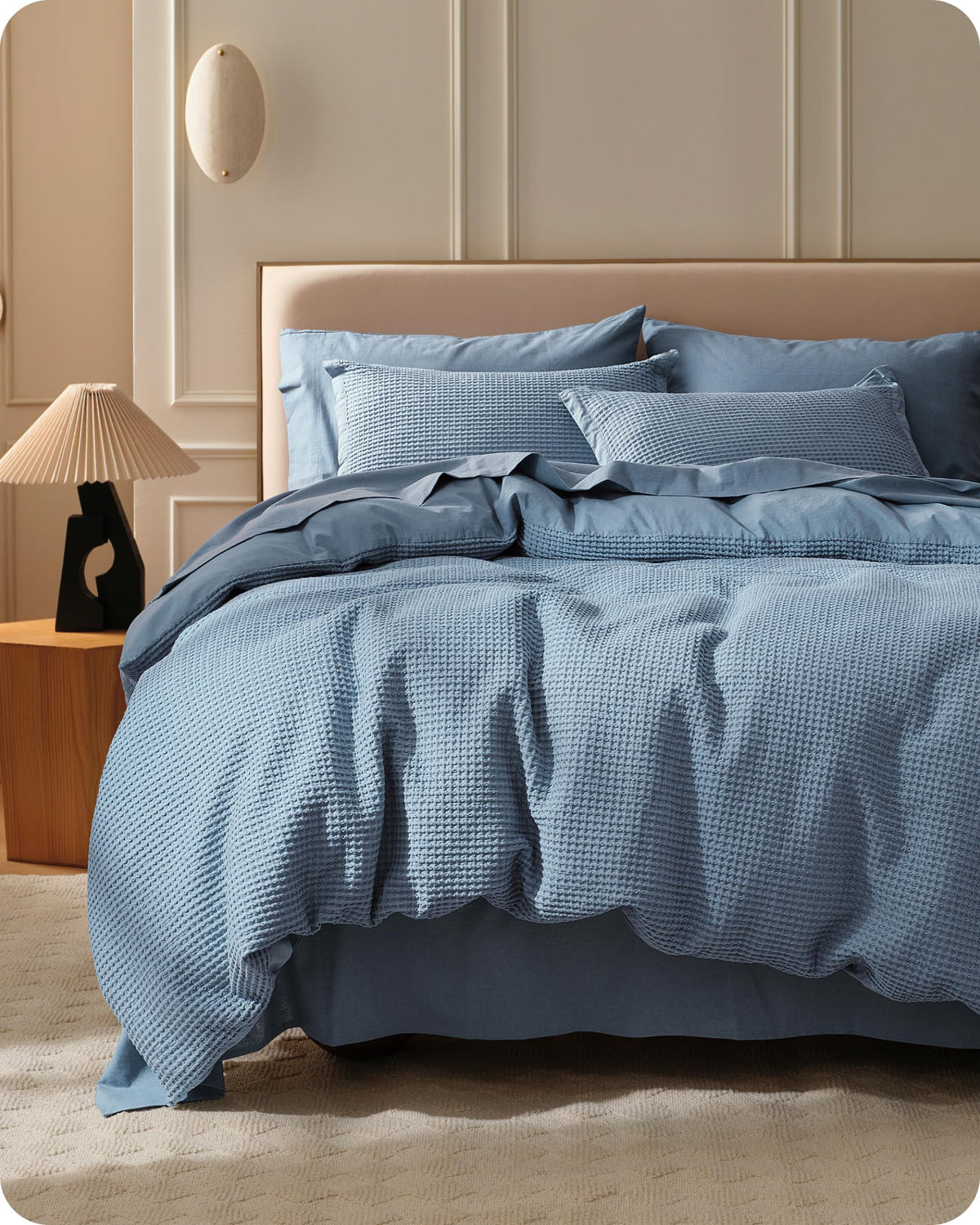 Bedsure PureWoven 3 Pieces 100% Cotton Waffle Duvet Cover Set, Queen, Linen