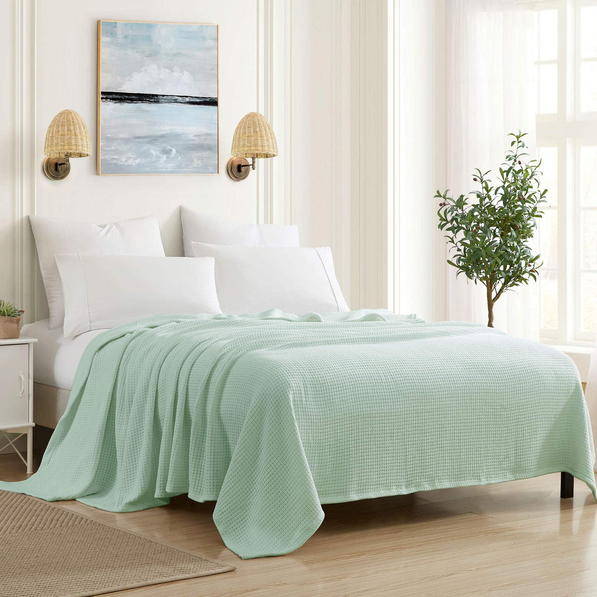 Sweet Home Collection 100% Fine Cotton Luxurious Basket Weave Blanket, Ivory Full/Queen(Pack of 1)