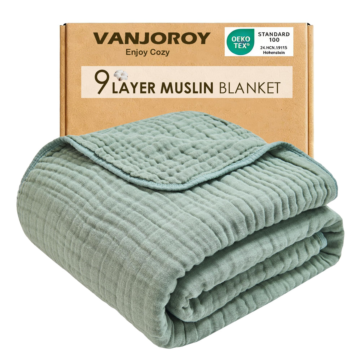 VANJOROY Muslin Throw Blanket for Adults, 100% Cotton 9-Layer 50x70, Beige