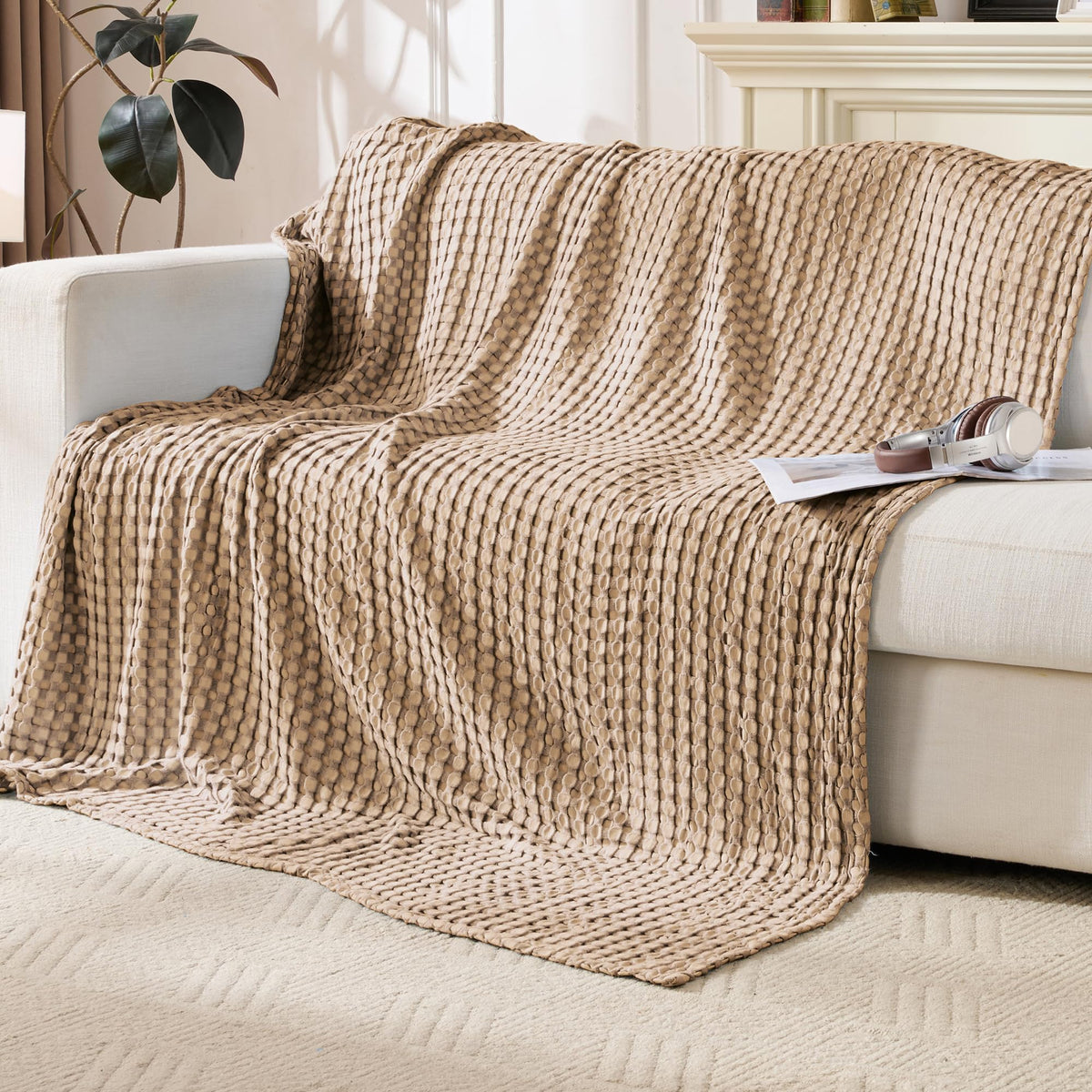 Light Waffle Weave Blanket 45x60, Small Breathable Blanket Throw for Couch