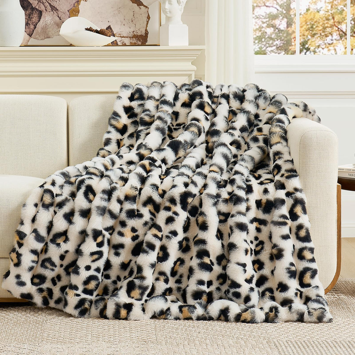 Cozy Bliss Faux Fur Throw Blanket for Couch, Fuzzy Soft Plush Thick Bubble Blanket for Sofa Bedroom Living Room, 50 * 60 Inches Tie-dye Taupe