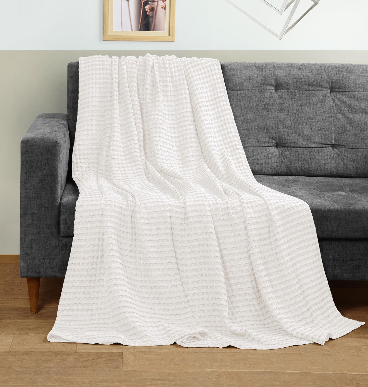 Utopia Bedding 100% Cotton Waffle Blanket Queen Size White, 90x90 Inch