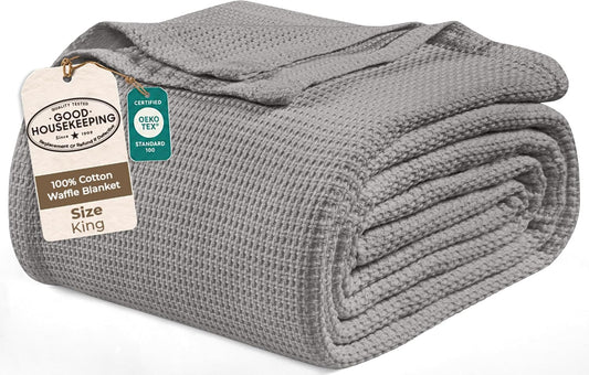 ROYALE LINENS Cotton Waffle Blanket - Breathable and Soft, Lightweight and Cozy Waffle Weave Bed Blanket for All Season (King, Monument)