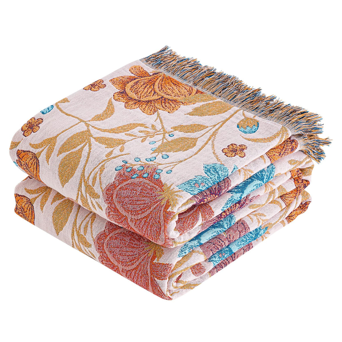 VANJOROY Boho Throw Blanket, 100% Organic Cotton 50x60 for Couch Bed, Beige