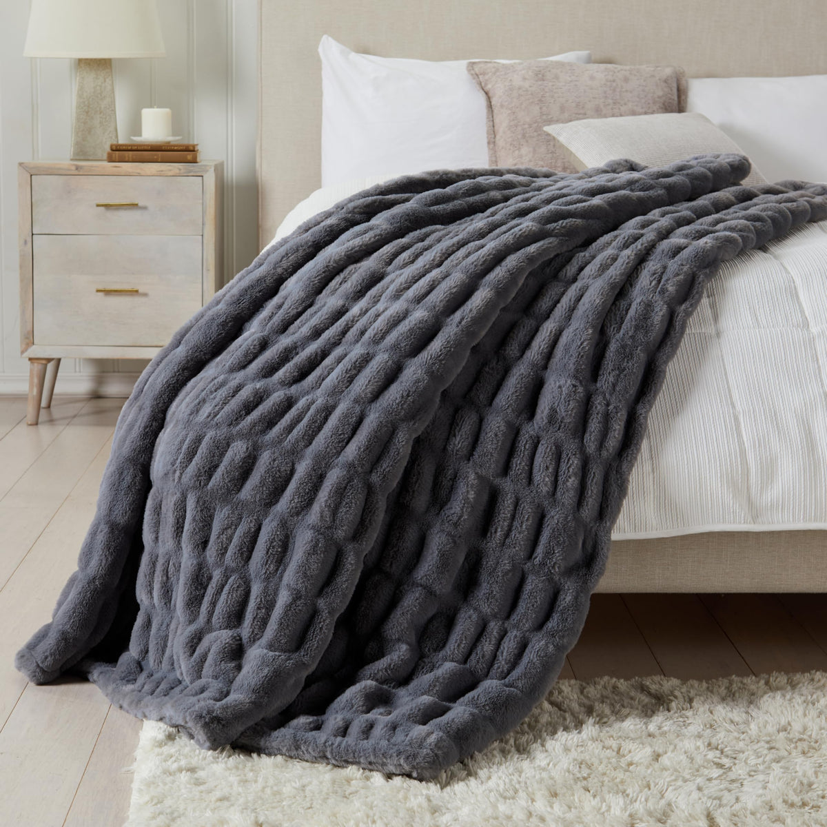 Springtree Home Luxury Micro Plush Throw Blanket | Thick Faux Fur | Dune