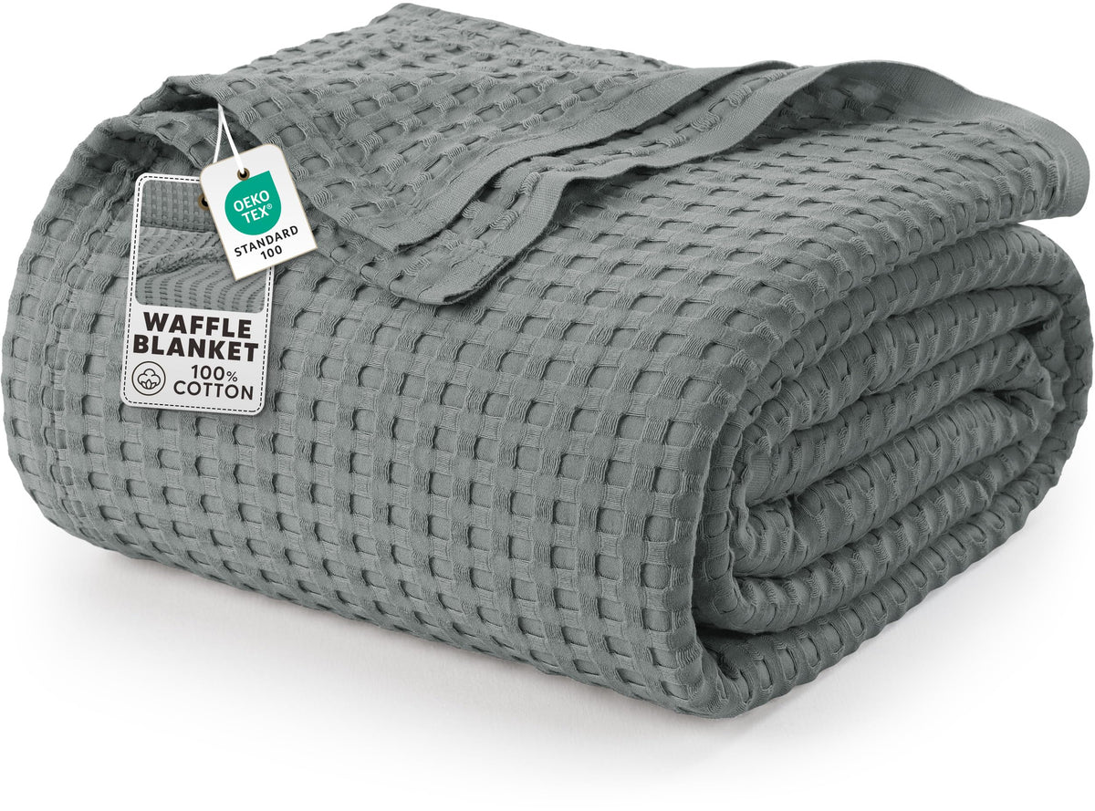 Utopia Bedding 100% Cotton Waffle Blanket Queen Size White, 90x90 Inch