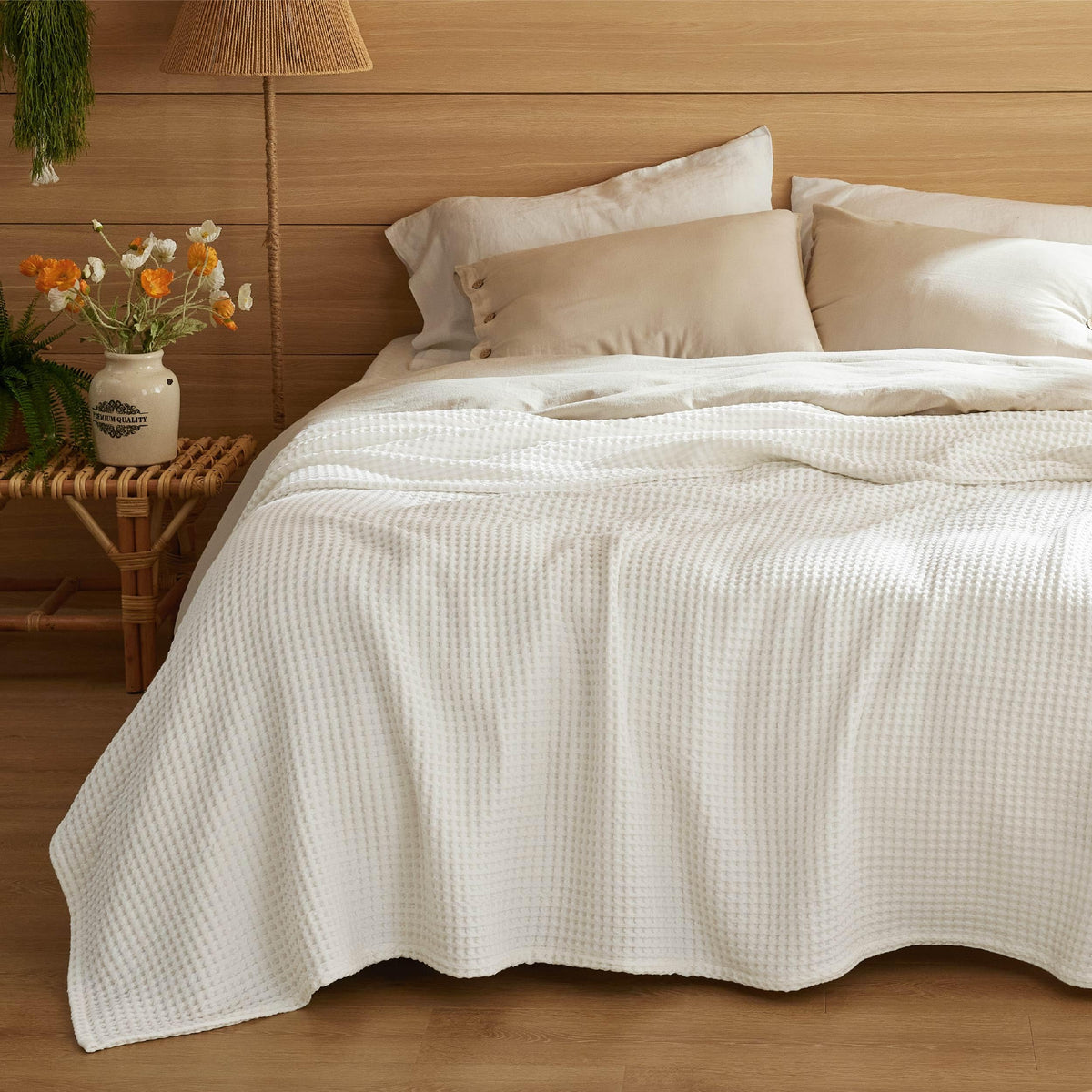 Bedsure Lightweight 100% Cotton Waffle Blanket, Throw XL, Linen
