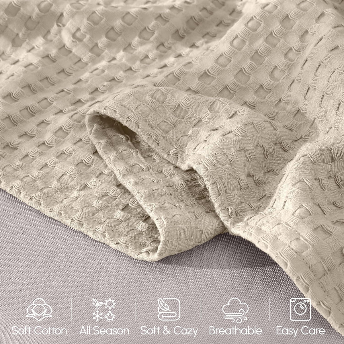 Elegant Comfort Premium 100% Cotton Waffle Blanket - Lightweight Breathable Waffle Weave Bed Blanket - Soft and Warm All Season Blanket for Couch, Sofa and Bed, King Size 90x108 Inches, Linen