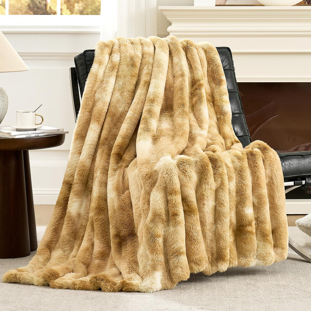 Cozy Bliss Deluxe Sheared Rabbit Faux Fur Throw Blanket, Soft Fuzzy High-Low Sculpted Plush Blanket for Couch, Cozy Home Accent, All Season Use, Grey 50"x60"