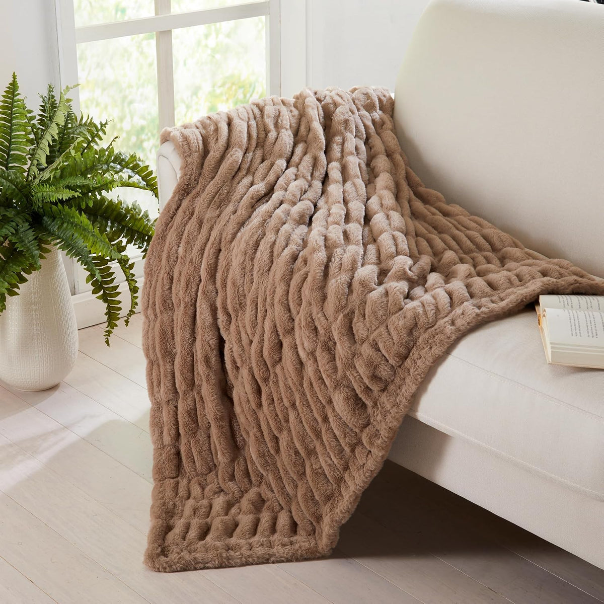 Springtree Home Luxury Micro Plush Throw Blanket | Thick Faux Fur | Dune