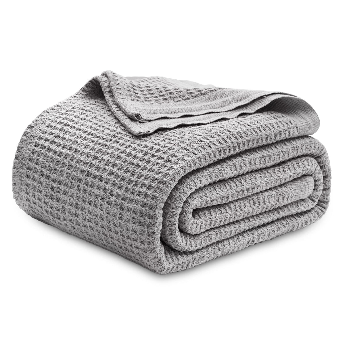 Bedsure 100% Cotton Throw Blanket for Couch, Waffle Weave, White, 50"x70"