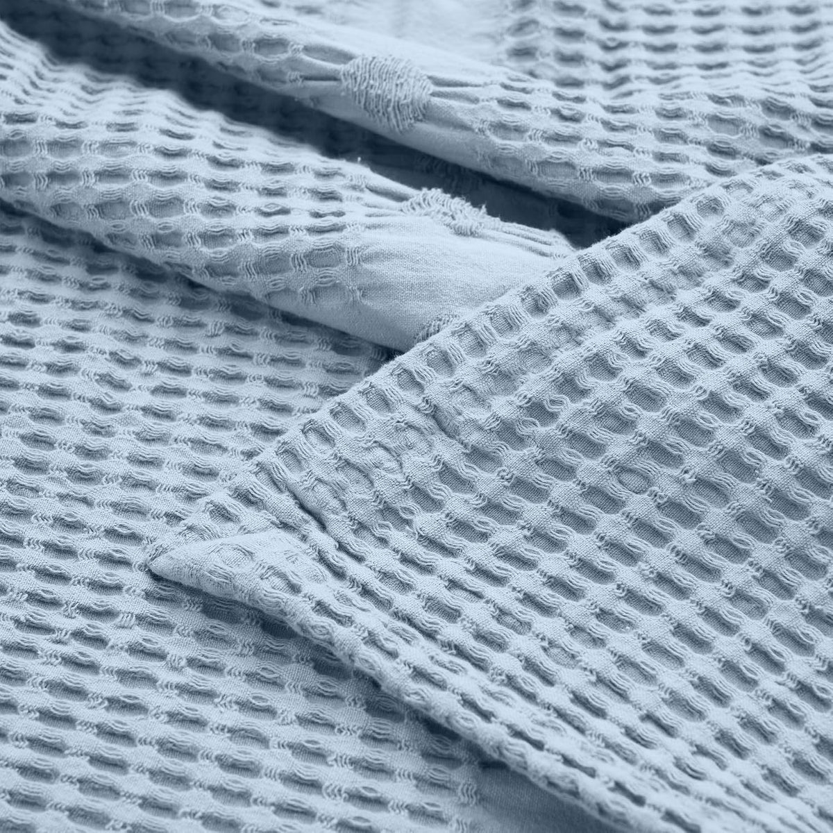 SUPERIOR Waffle Weave Cotton Blanket, Comfy Blanket for Bedroom Decor, Picnic, Beach, Traveling, Bedding Essentials, Bed Cover, Couch, Lounging, Geometric Design, Mai Collection, Twin, Light Blue