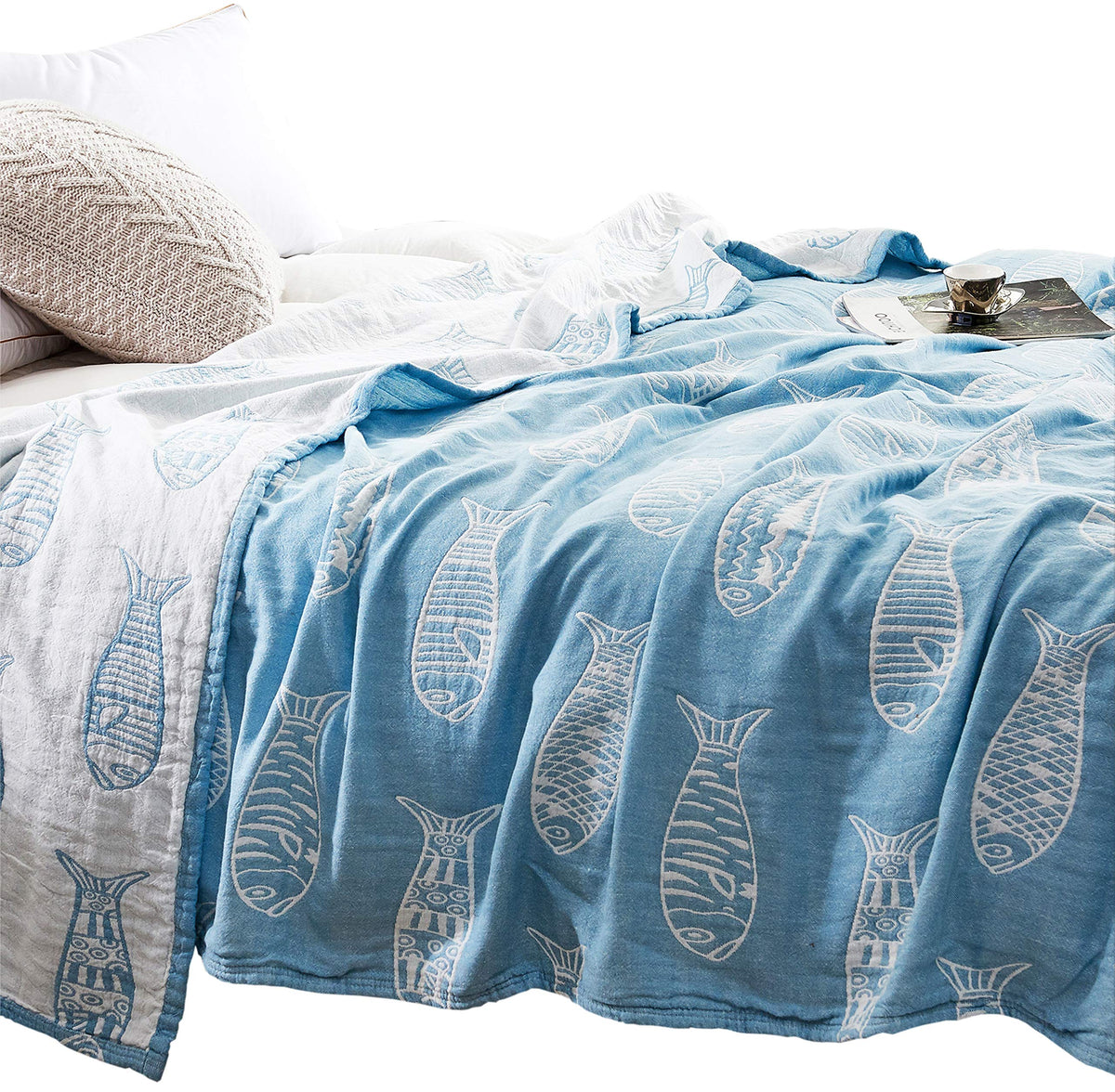 MEJU Indian Boho Muslin Lightweight Summer Blanket for Bed Sofa Couch, 100% Combed Cotton 3 Layer Soft Warm Quick Dry Throw Blanket Bed Coverlet Sheet (Boho, Twin 60 in X 80 in