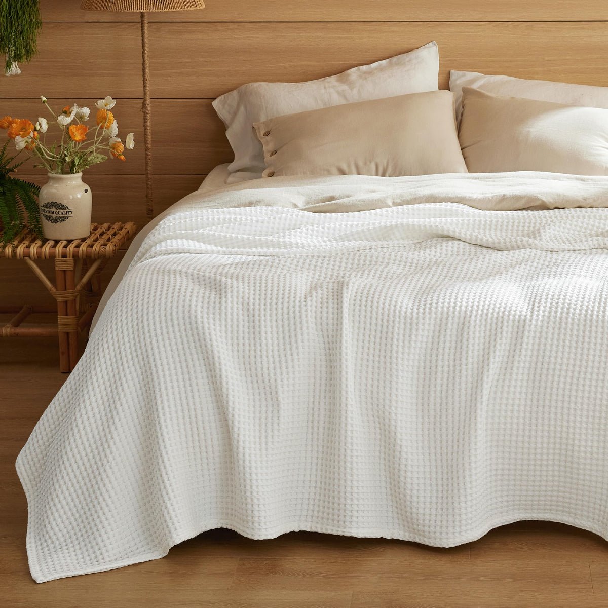Bedsure Lightweight 100% Cotton Waffle Blanket, Throw XL, Linen