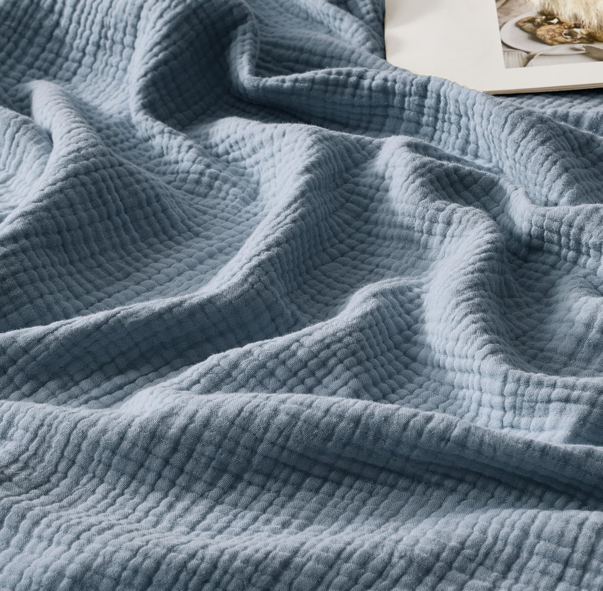 WDCOZY 100% Cotton Muslin Blanket King Size 4-Layer for Bed Breathable Lightweight Soft Large Boho Farmhouse Linen Tassels Ruffle Gauze Blankets All Season for Adults 108x90 Inches White