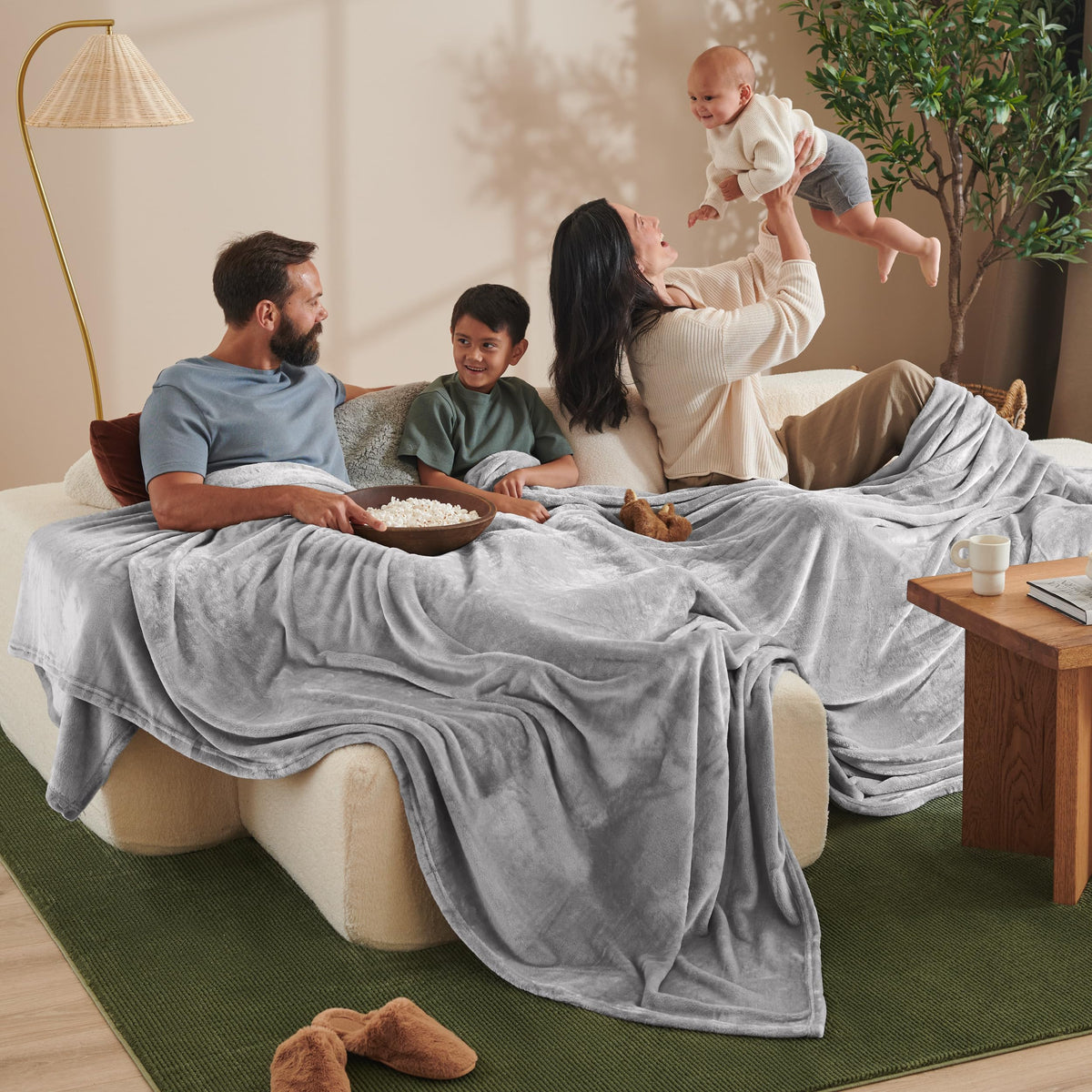 Bare Home Fleece Blanket Luxury Microplush (Full/Queen, Grey)