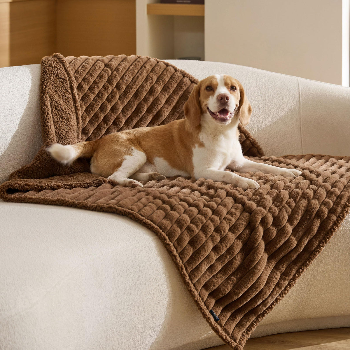 Bedsure ComfyFleece® Waterproof Dog Blankets for Large Dogs,50x60 Cream