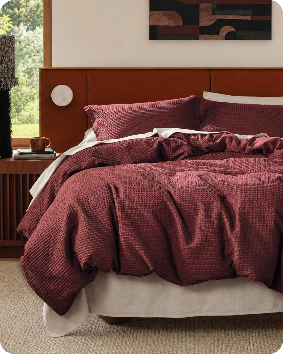 Bedsure PureWoven 3 Pieces 100% Cotton Waffle Duvet Cover Set, Queen, Linen