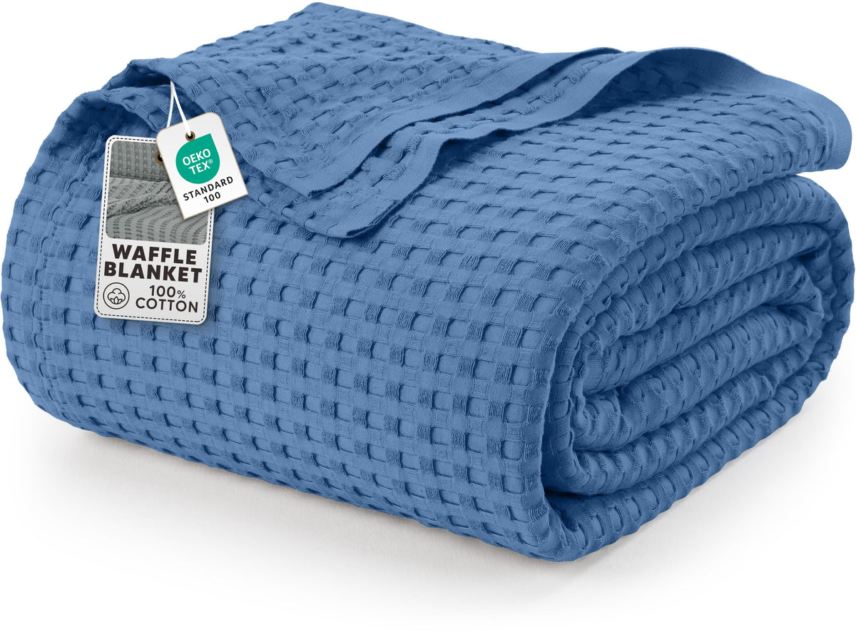 Utopia Bedding 100% Cotton Waffle Blanket Queen Size White, 90x90 Inch
