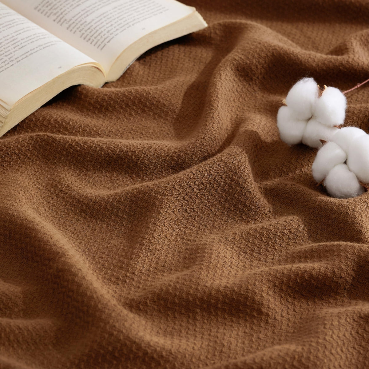 Bedsure 100% Cotton Blanket, Herringbone Weave, Queen Size, Linen Beige
