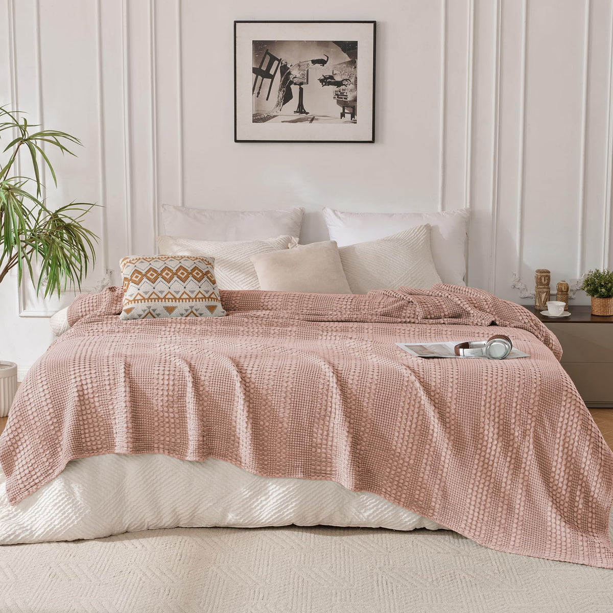 Light Waffle Weave Blanket 45x60, Small Breathable Blanket Throw for Couch