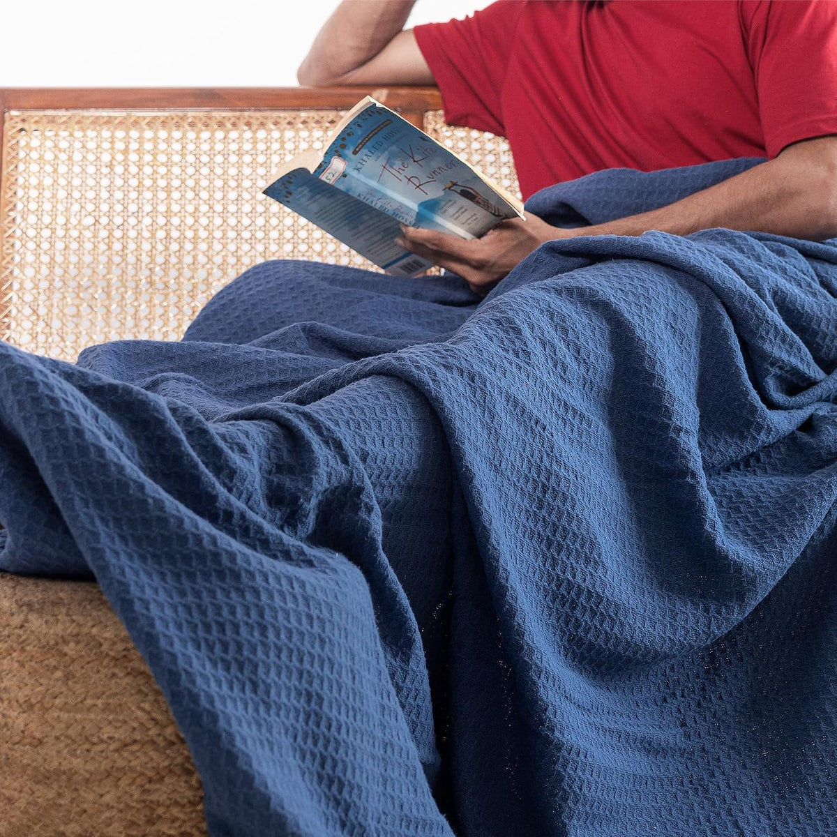 Salt Earth 106" x 92", King 100% Cotton Waffle Weave Blanket for Bed (Navy)