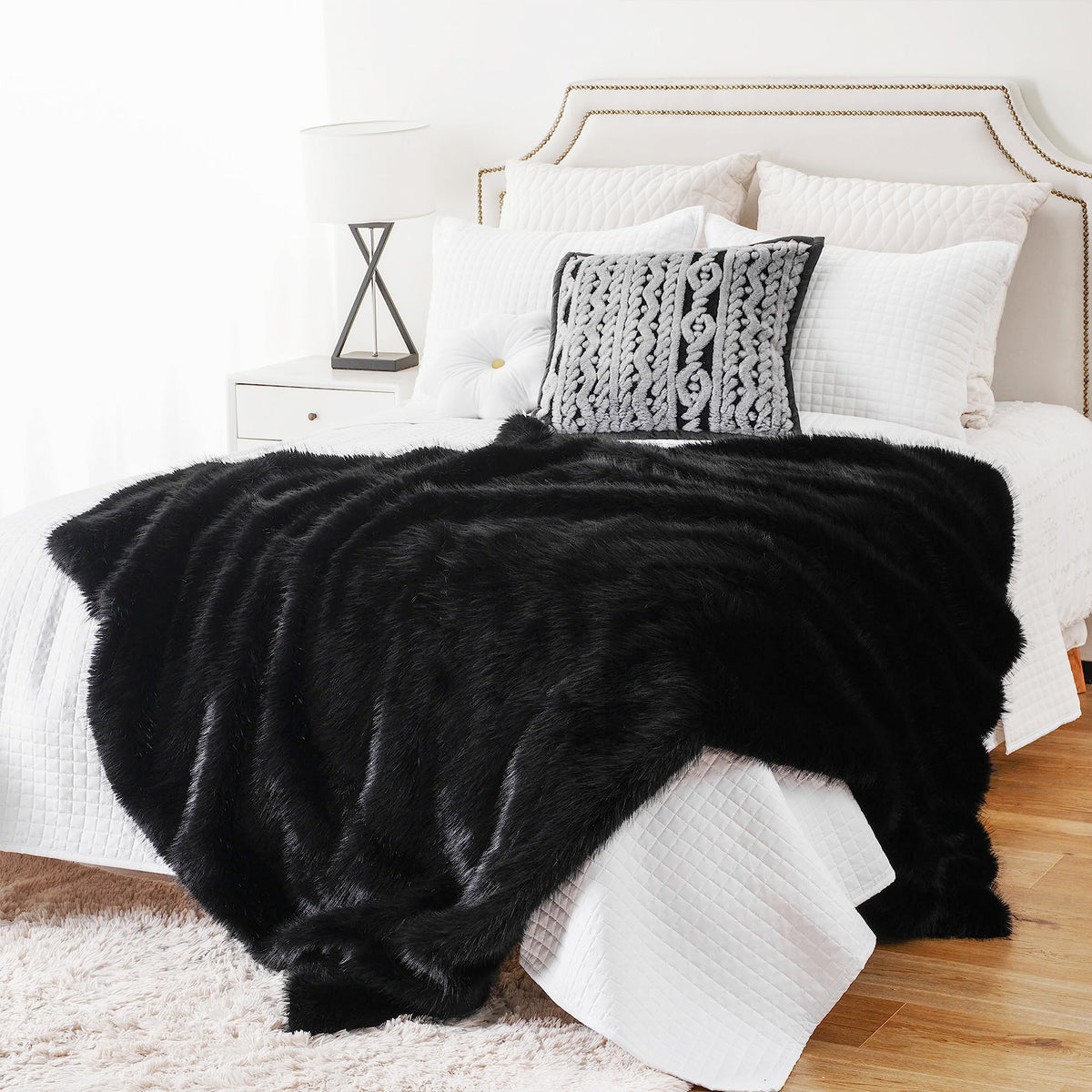 BATTILO HOME Faux Fur Throw Blanket, Luxury Fluffy Brown Blankets, 50"x60"