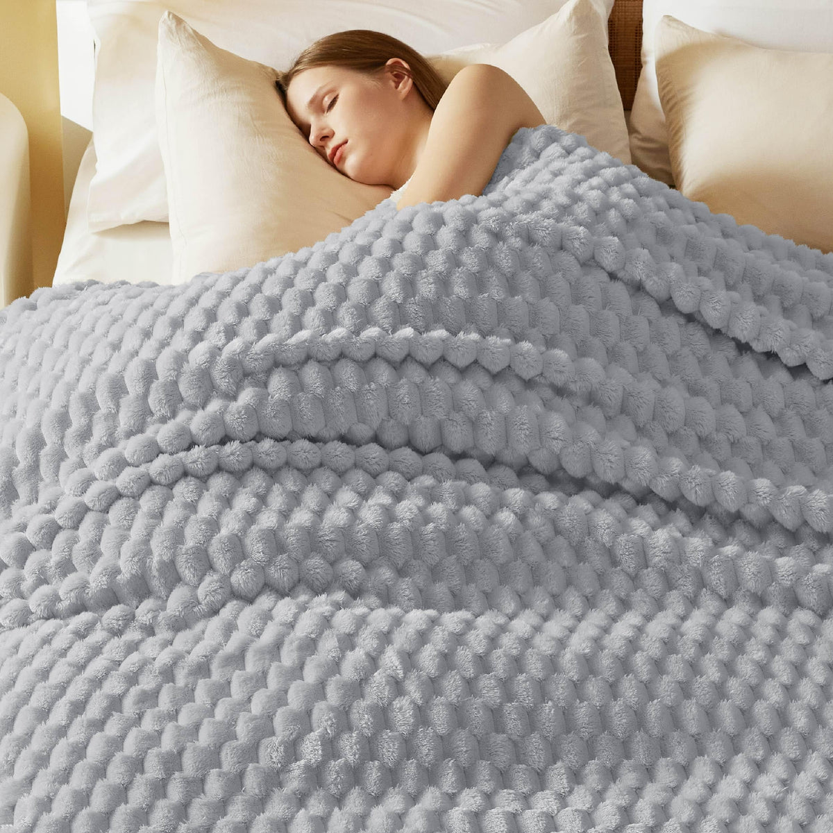 Bedsure Pink Throw Blanket for Couch - 350GSM Fluffy Plush Bubble Blanket for Bed Home Room Decor, GentleSoft Cute Fleece Soft Cozy Gifts for Women Girls, 50x60 Inches