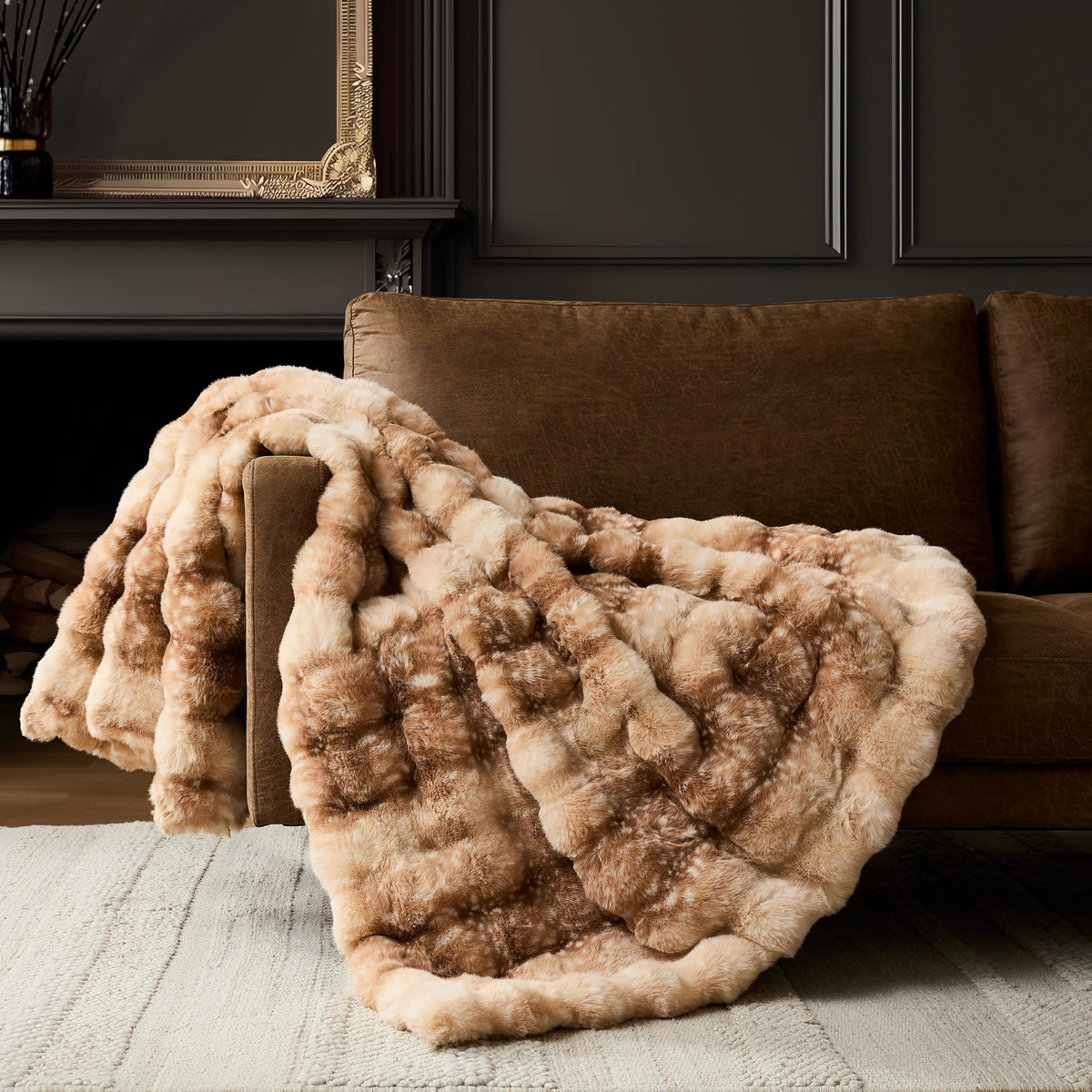 WDCOZY Cheetah Leopard Print Bubble Throw Blanket, Luxury Faux Rabbit Fur Mink Plush Throw for Couch, Sofa and Bed, Soft Fluffy Fuzzy Cozy Blanket for Women, 50x60 inches, Chocolate Brown, 950 GSM