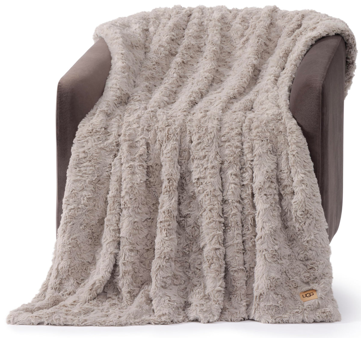 UGG Adalee Throw Blanket for Sofa, Faux Fur Blanket, 50" x 70", Seal Grey