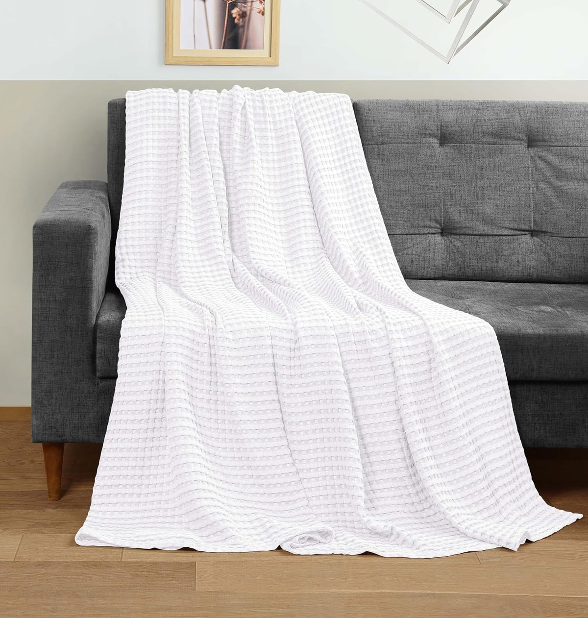 Utopia Bedding 100% Cotton Waffle Blanket Queen Size White, 90x90 Inch