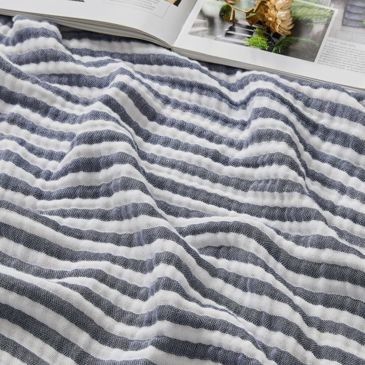 EMME Muslin Cotton Blanket Striped for Adults Couch Brown Throw XL 50"x 70"