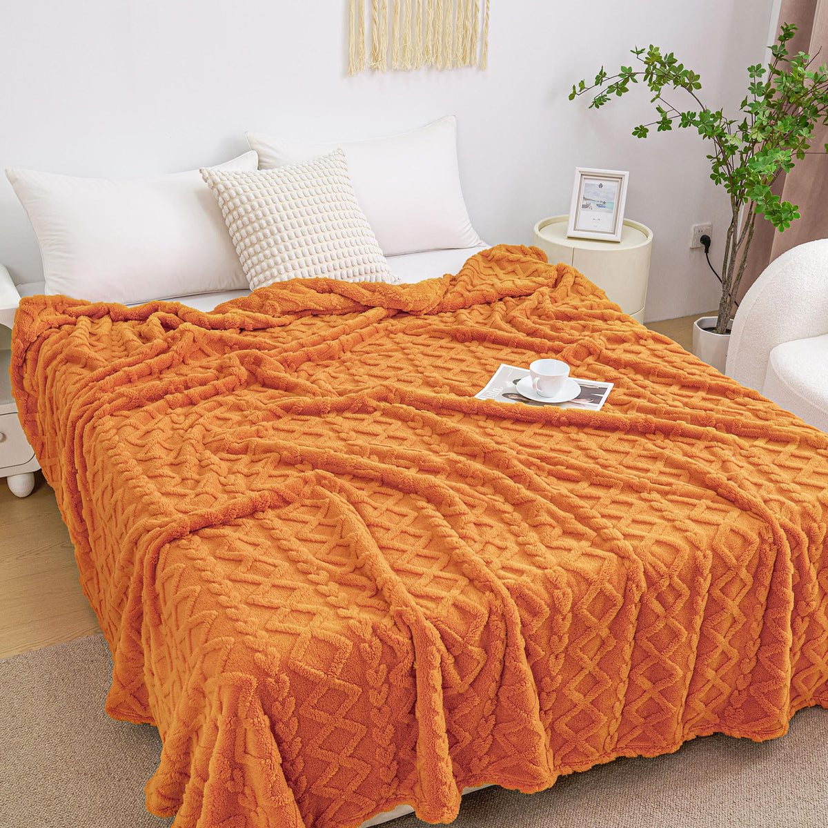 Aganear Fleece Throw Blanket for Couch, Fall Boho Blankets,50"x60" Khaki