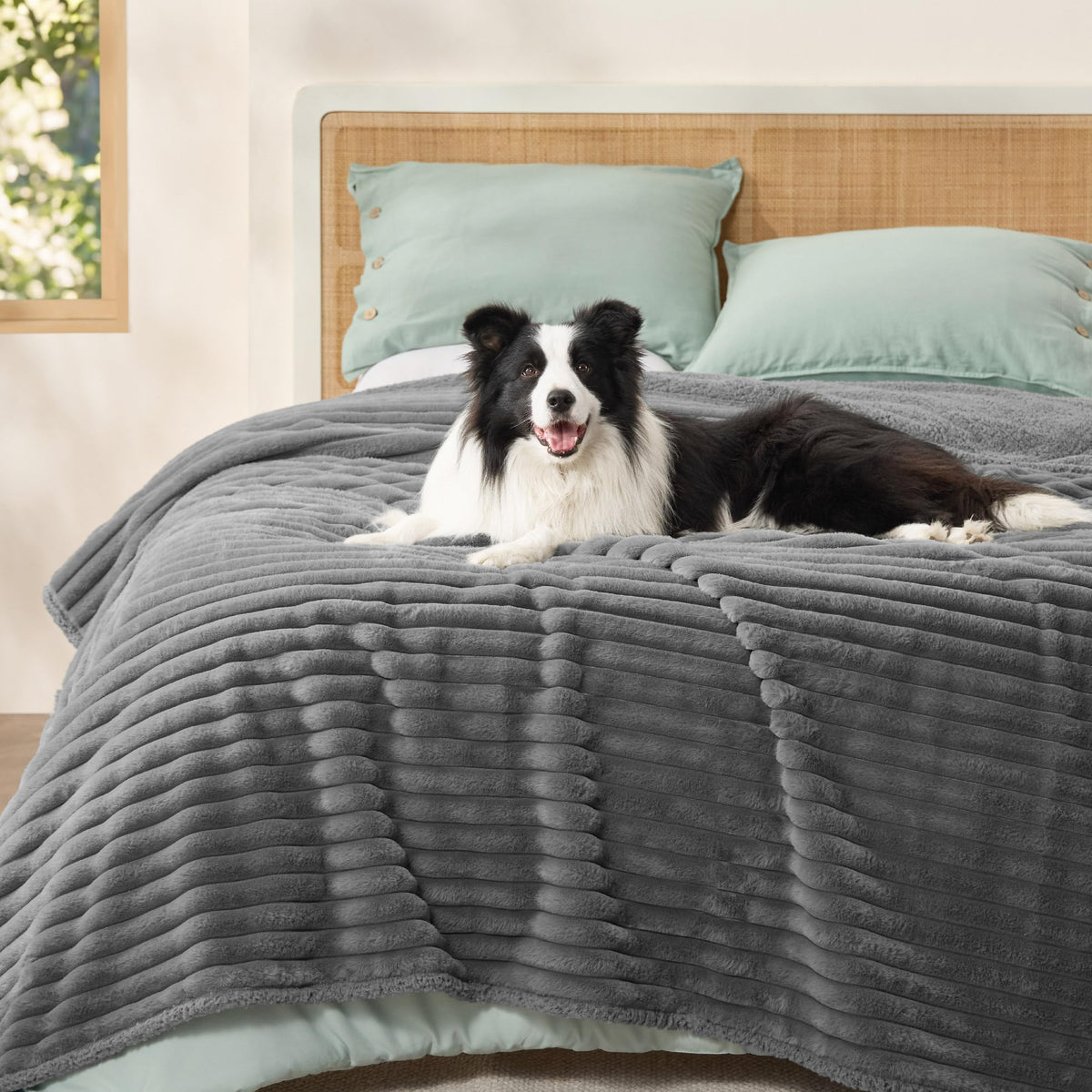 Bedsure ComfyFleece® Waterproof Dog Blankets for Large Dogs,50x60 Cream