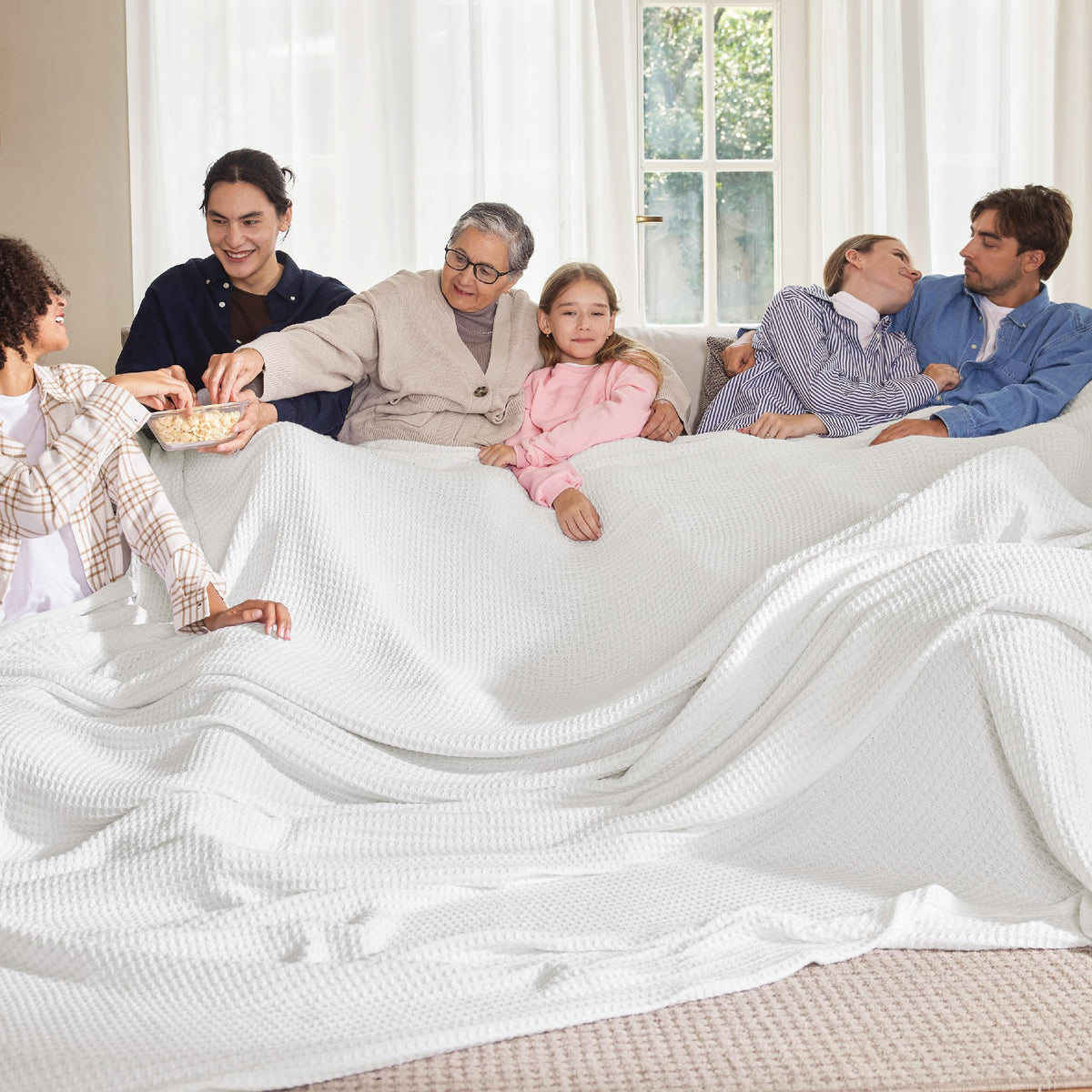 Bedsure 100% Cotton Throw Blanket for Couch, Waffle Weave, White, 50"x70"