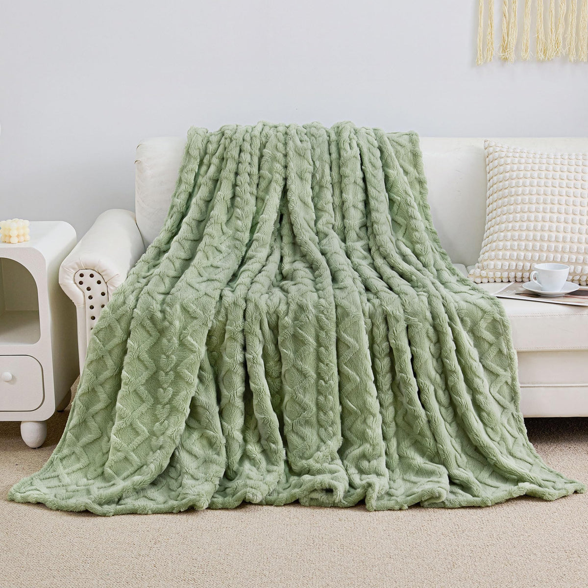 Aganear Fleece Throw Blanket for Couch, Fall Boho Blankets,50"x60" Khaki