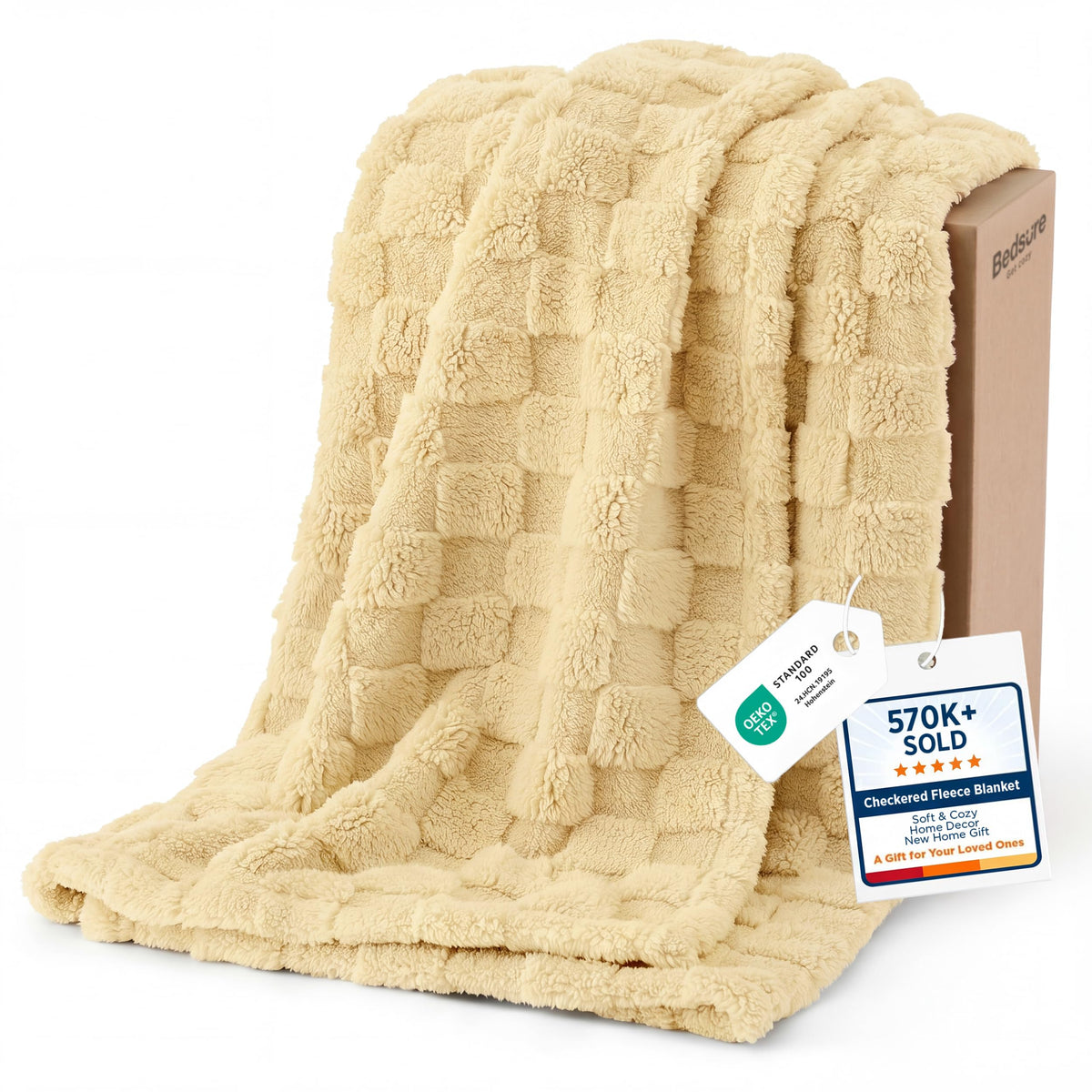 Bedsure Checkered Fleece Throw Blanket,Cute Home Decor,Sage Green,50"×60"