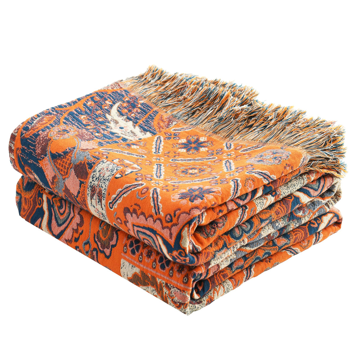 VANJOROY Boho Throw Blanket, 100% Organic Cotton 50x60 for Couch Bed, Beige