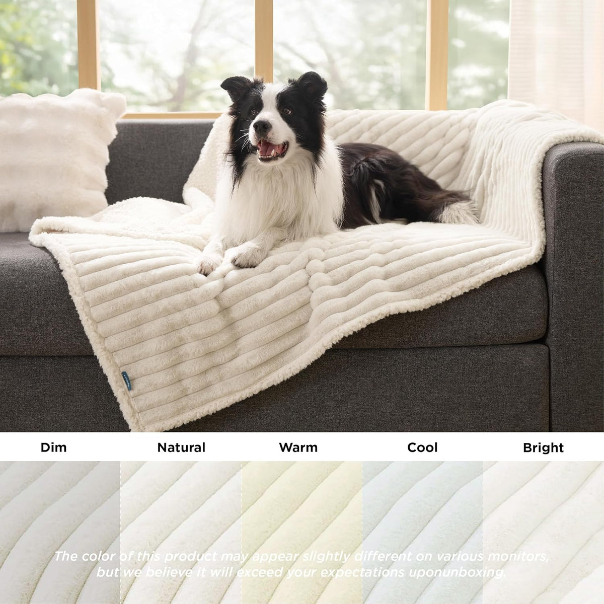 Bedsure ComfyFleece® Waterproof Dog Blankets for Large Dogs,50x60 Cream