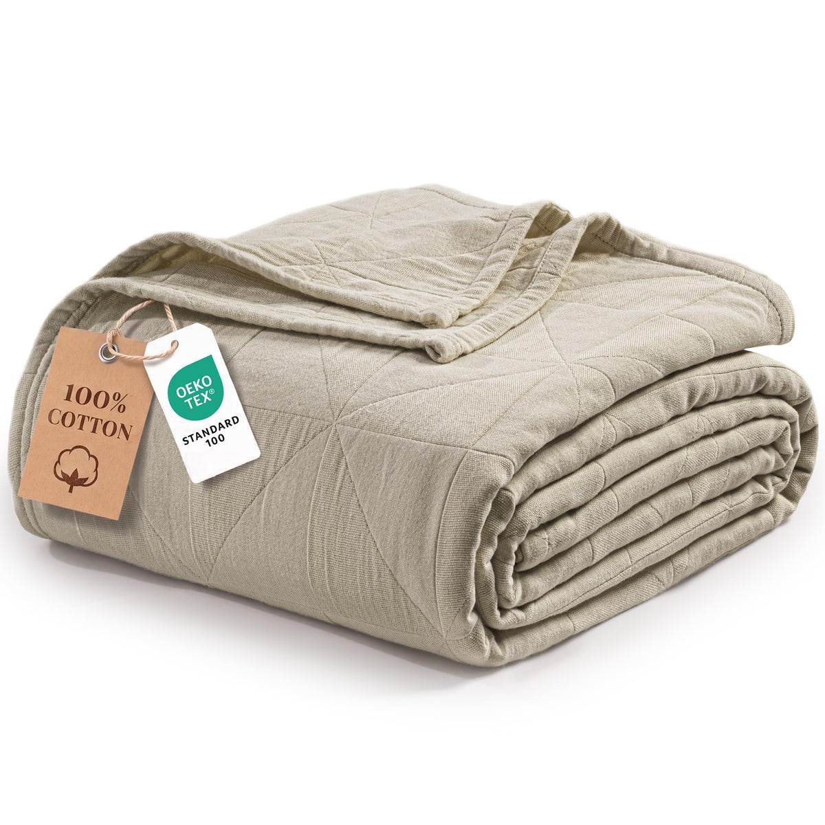Exclusivo Mezcla 4-Layer 100% Cotton Muslin Queen Size Blanket, Khaki