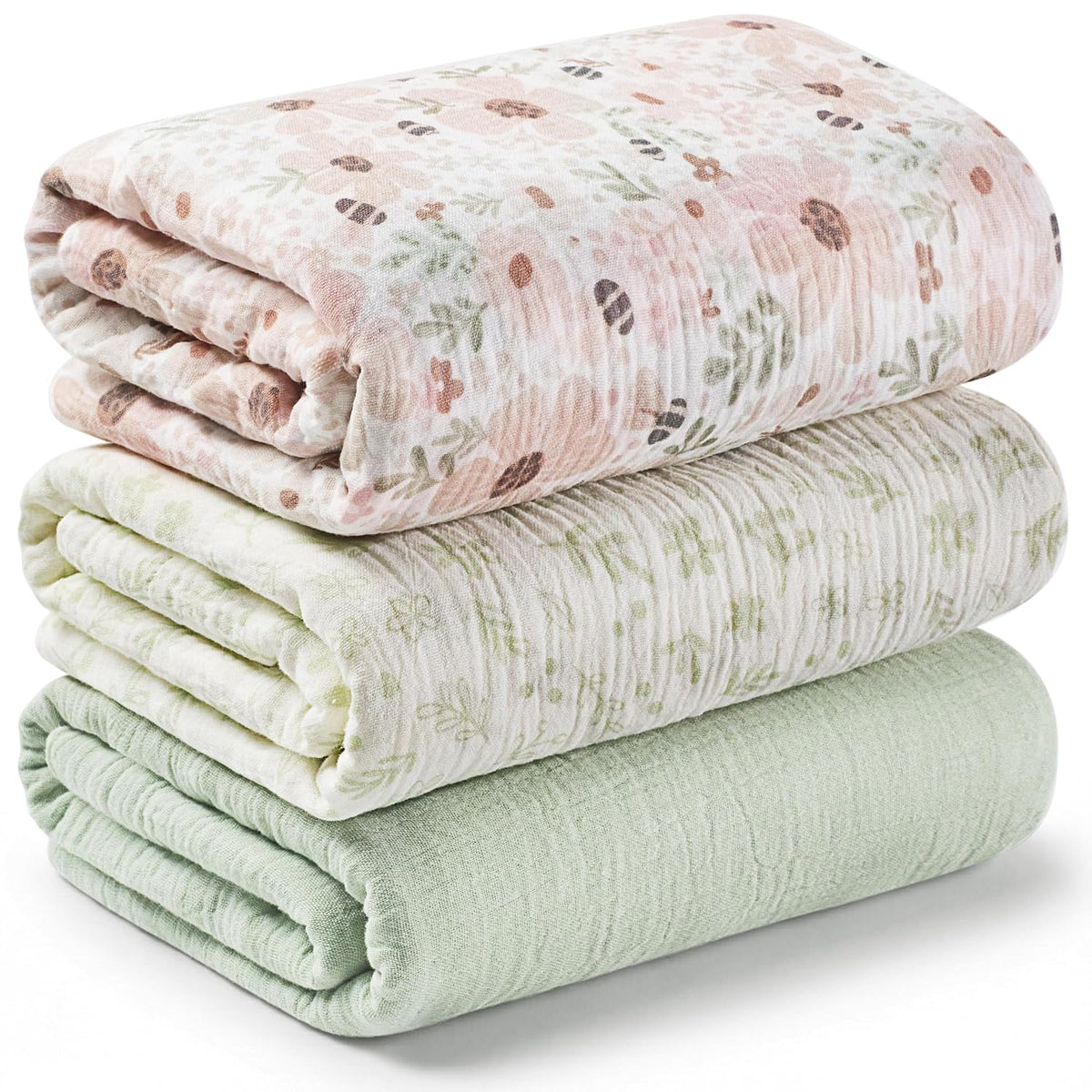 3pk Muslin Swaddle Blankets for Newborns Boys, Girls (Flora Vale, 47x47)