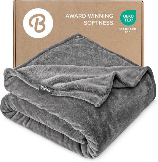 Bare Home Fleece Blanket Luxury Microplush (Full/Queen, Grey)